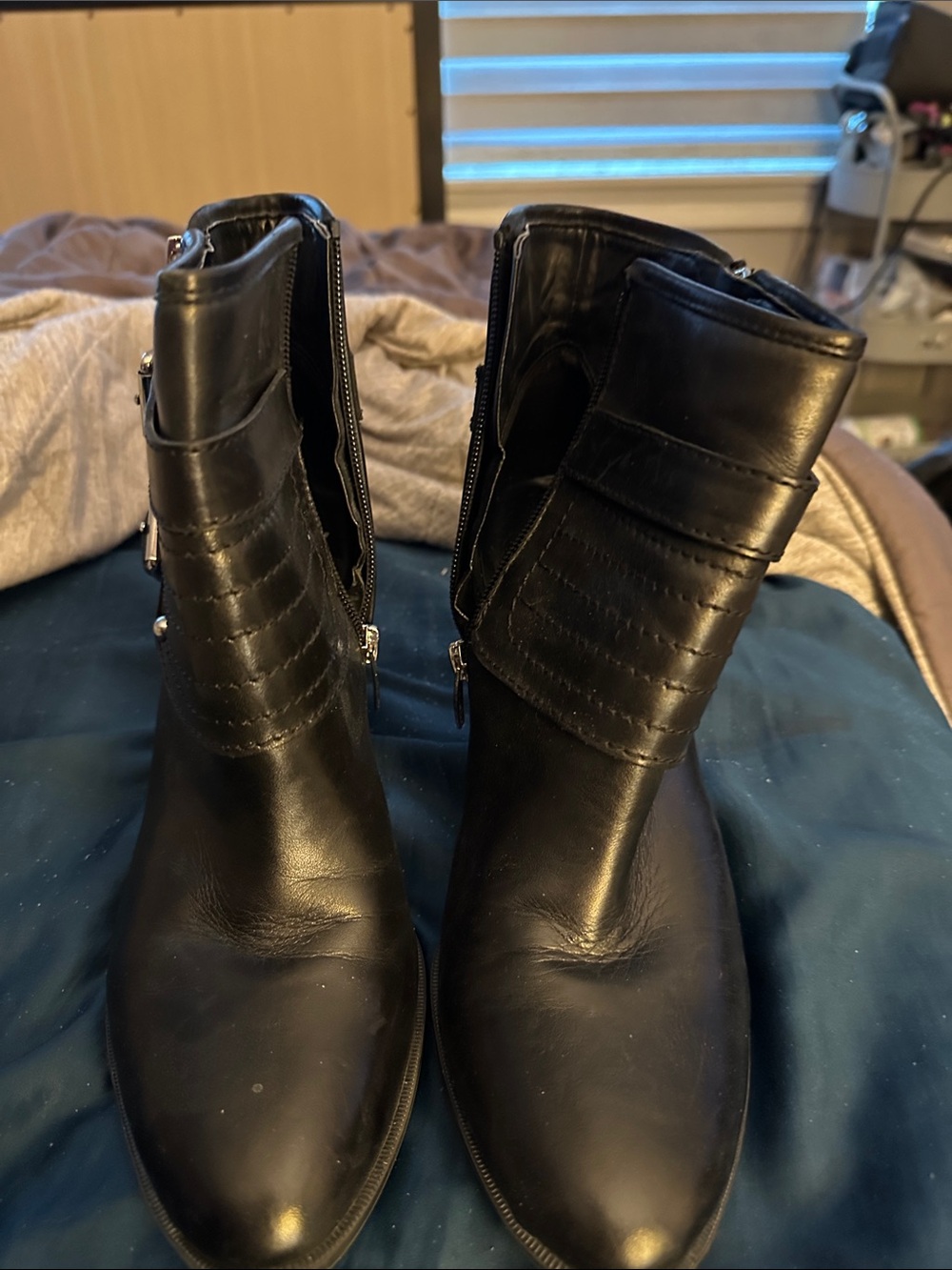 Marc Fisher Black Leather Women's Ankle Booties with Side Zip